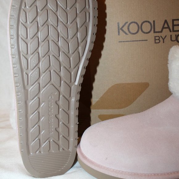 NIB UGG KOOLABURRA WOMEN'S ABREI MINI PINK SUEDE FUR CUFFED ANKLE BOOTS 10 - Picture 6 of 6